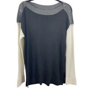 Vince Camuto Sweater Pullover Womens Medium Black Poly Blend Button Shoulder